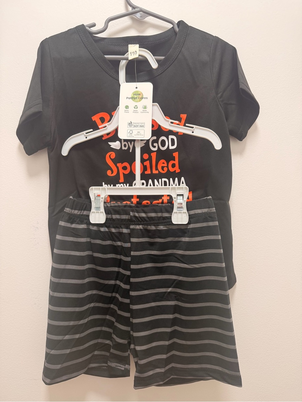 Kids Black Short-Sleeve Pajama Set with Orange Graphic